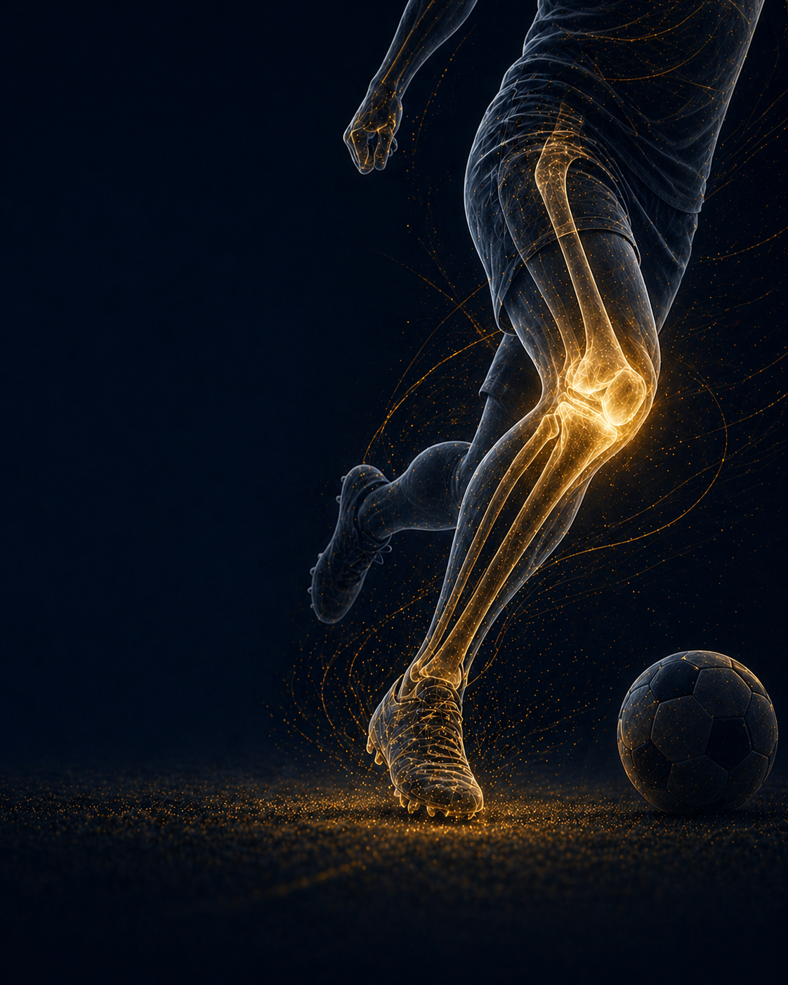 Traumatologia dello sport: atleta in azione e visualizzazione articolare